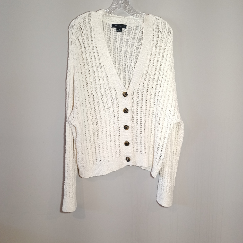 Sanctuary Beach Side Crochet Cropped Cardigan Sweater in Muslin Size M